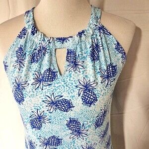Blue and White Pineapple Print Maxi Dress